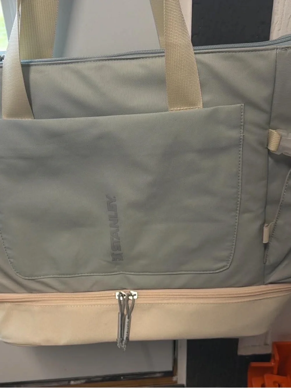 Stanley blue grey and off white Dual-Compartment Tote Bag